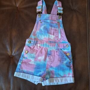​Chillipop Girls Pastel Tie Dye Denim Shortalls Overall Shorts Size 4 Pink Blue